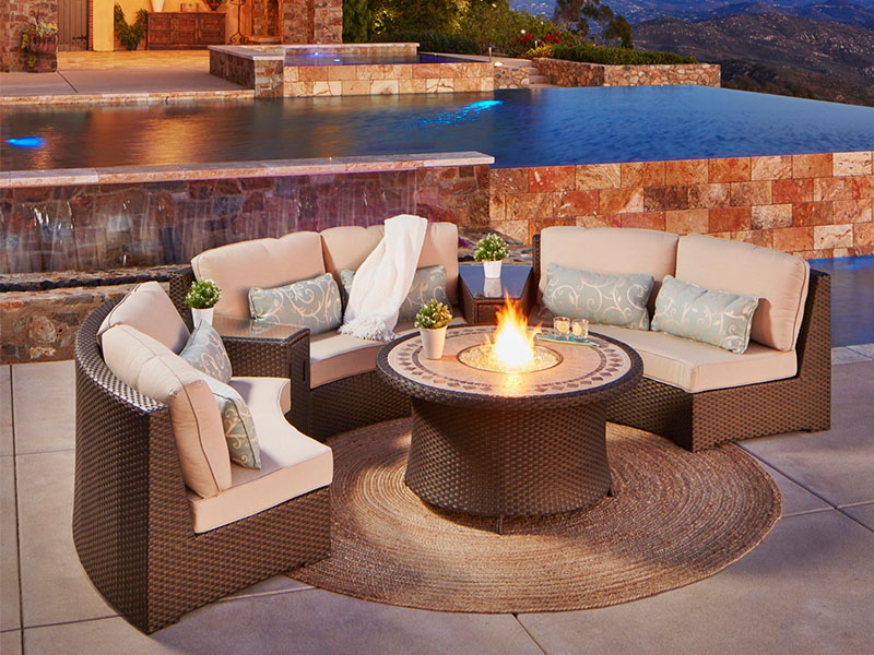 Modern Patio Pe Rattan Furniture Gas, Outdoor Sectional With Fire Pit Coffee Table
